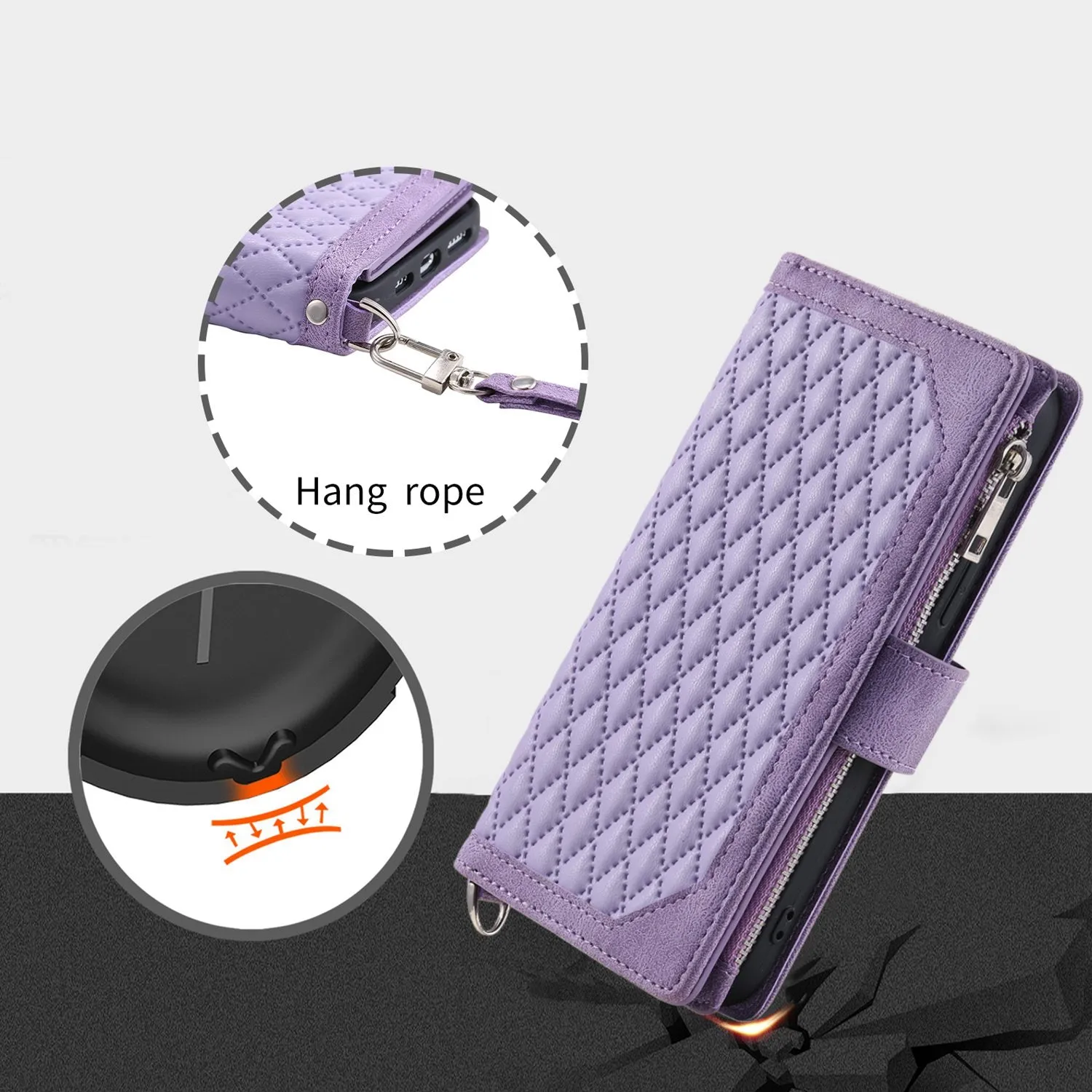 005 Style Rhombus Texture Phone Case for Samsung Galaxy A71 4G SM-A715, Zipper Pocket Leather Stand Wallet Cover with Wrist Strap