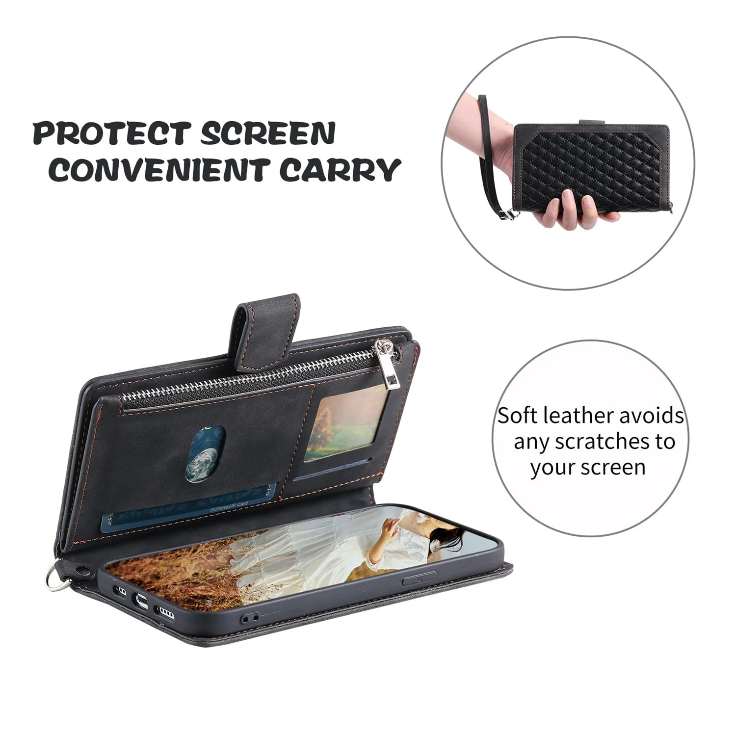 005 Style Rhombus Texture Phone Case for Samsung Galaxy A71 4G SM-A715, Zipper Pocket Leather Stand Wallet Cover with Wrist Strap