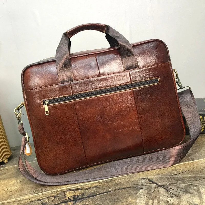 100% Cow Genuine Leather Men Briefcase Business Handbag