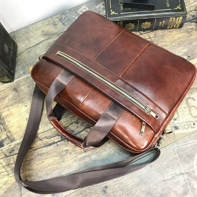 100% Cow Genuine Leather Men Briefcase Business Handbag