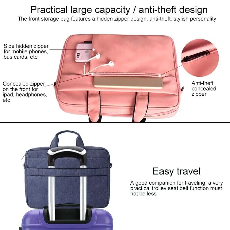 15.6 Inch Laptop One-shoulder Handbag with Waterproof Anti-theft Design and Suitcase Belt