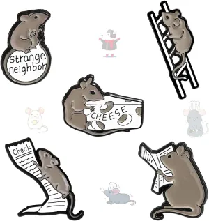 5Pcs Cute Animal Brooches, Enamel Pins Of Mice Reading Newspapers, Cheese Alloy Backpack Pins, Women'S Brooches and Pins are Suitable for Daily Dress-Up, Bags, Hats, and Party Gifts