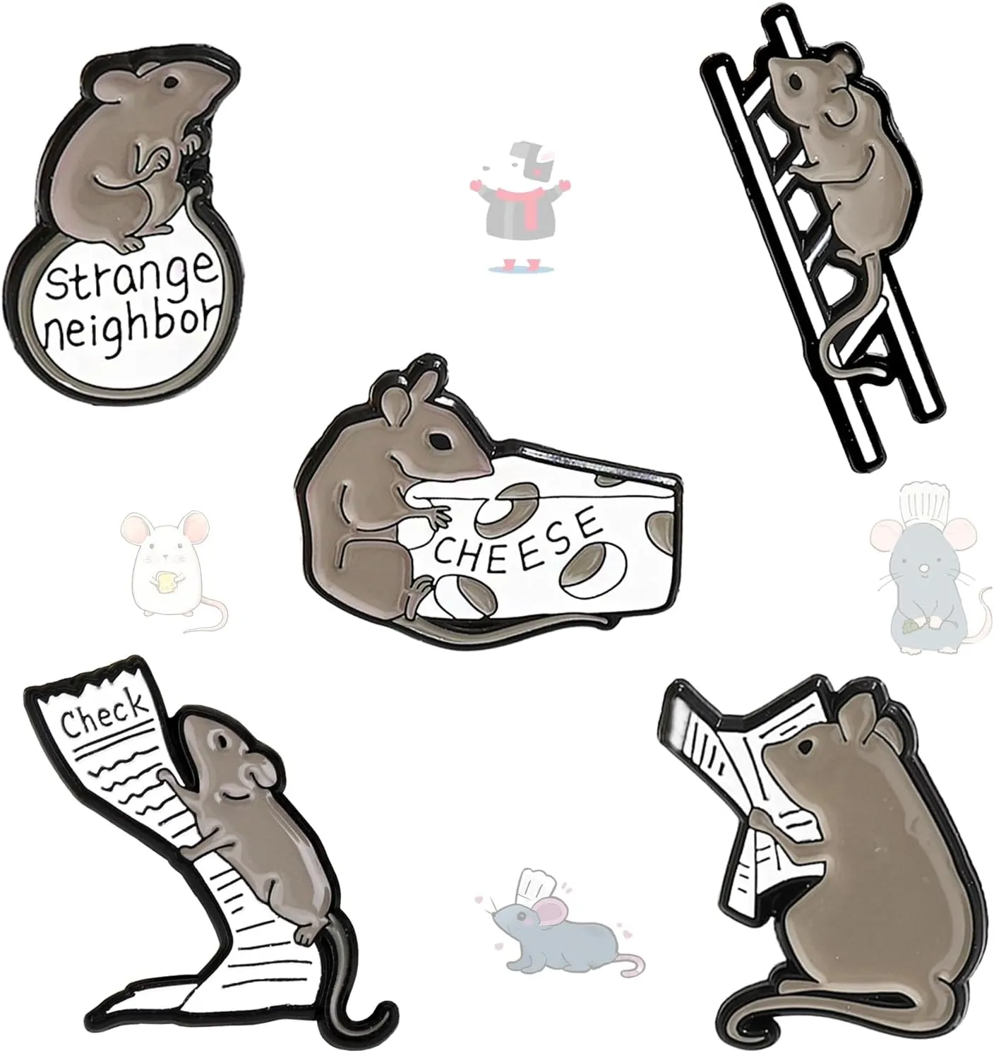 5Pcs Cute Animal Brooches, Enamel Pins Of Mice Reading Newspapers, Cheese Alloy Backpack Pins, Women'S Brooches and Pins are Suitable for Daily Dress-Up, Bags, Hats, and Party Gifts