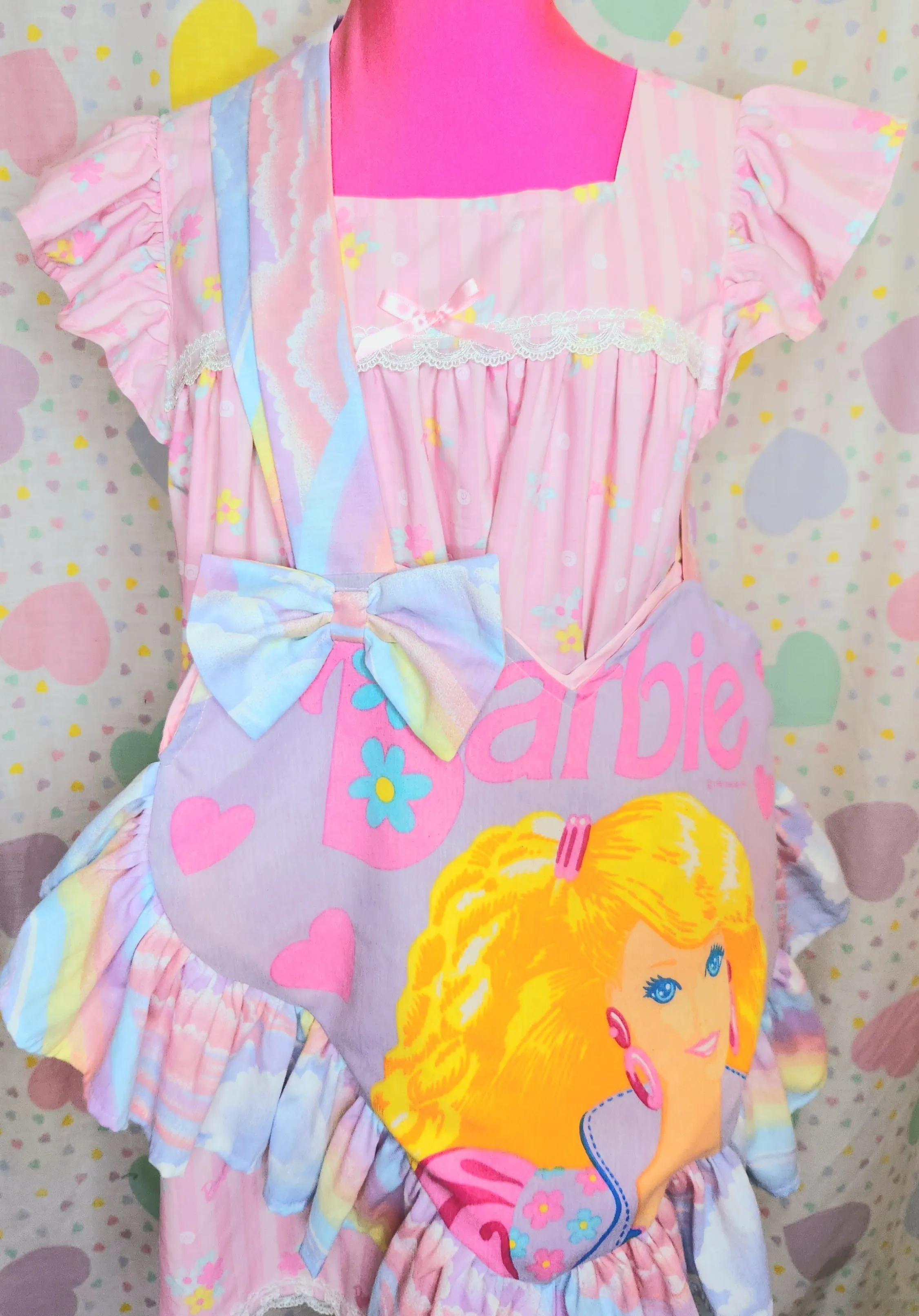 90's doll heart shaped upcycled spank kei ruffle tote bag