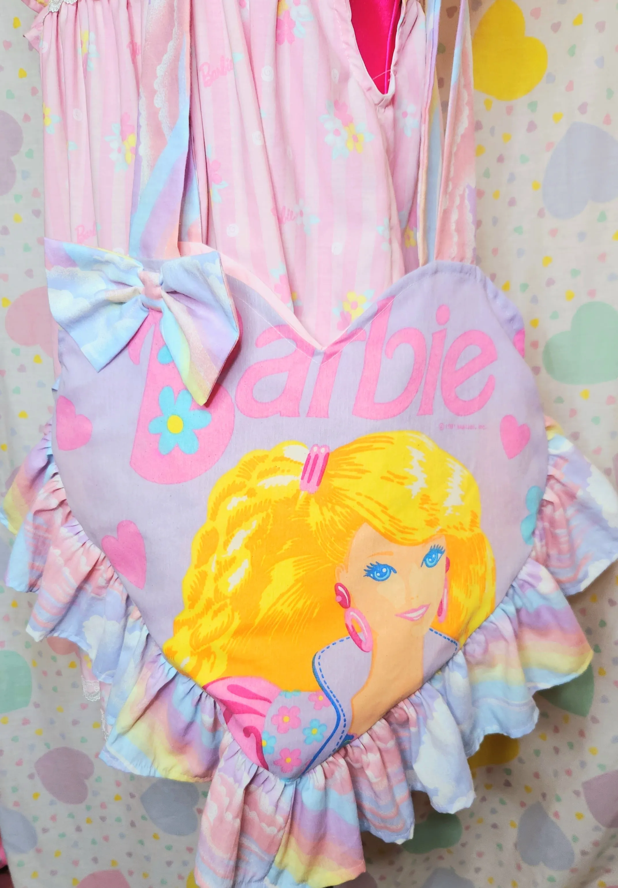 90's doll heart shaped upcycled spank kei ruffle tote bag