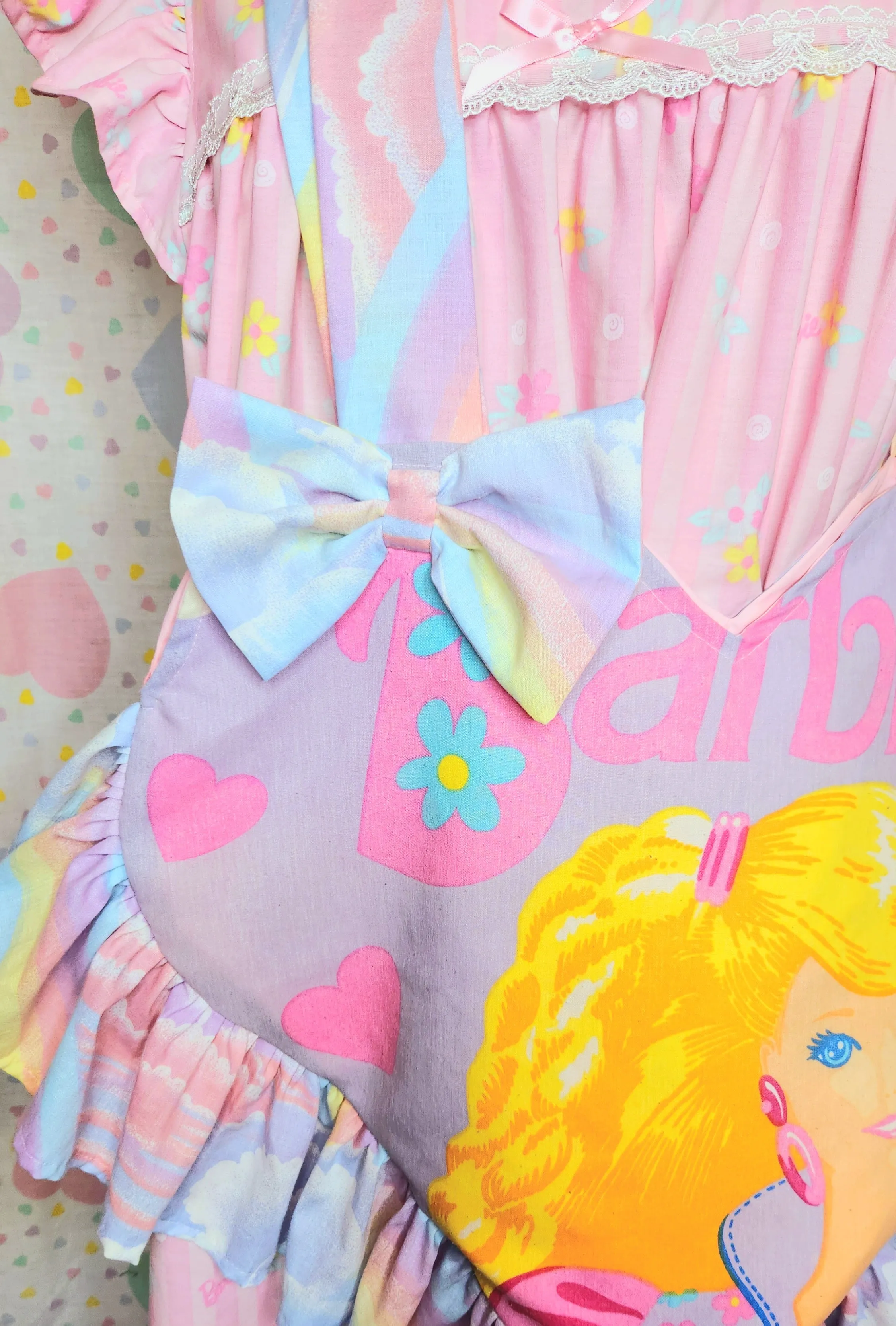 90's doll heart shaped upcycled spank kei ruffle tote bag