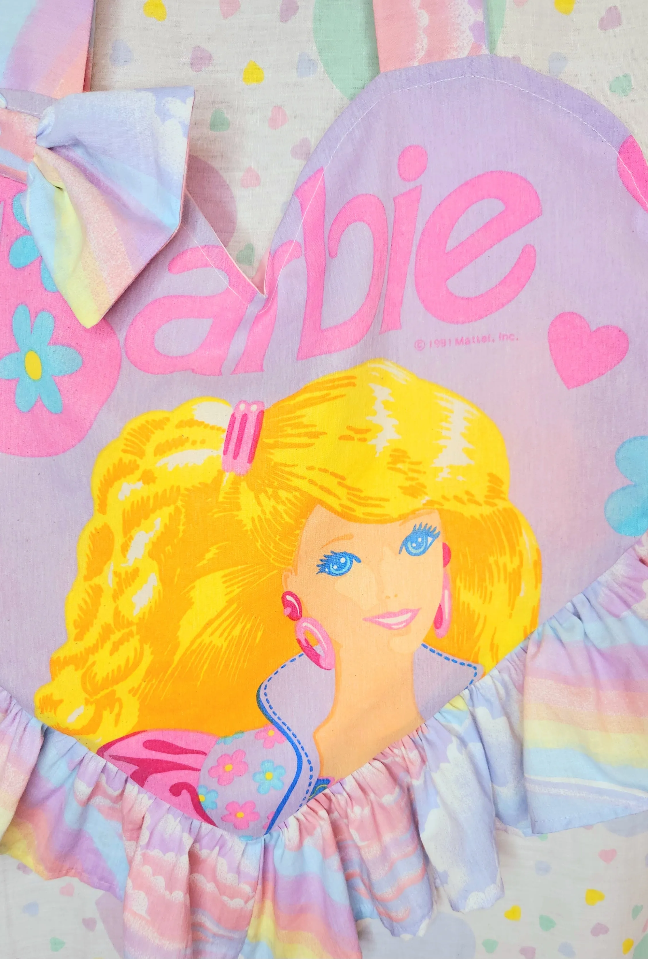 90's doll heart shaped upcycled spank kei ruffle tote bag
