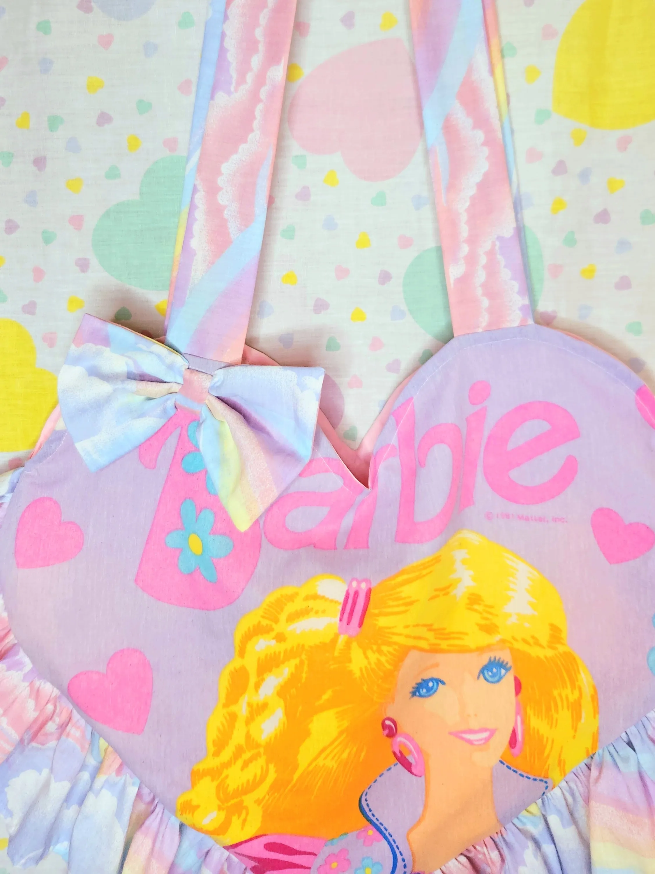 90's doll heart shaped upcycled spank kei ruffle tote bag