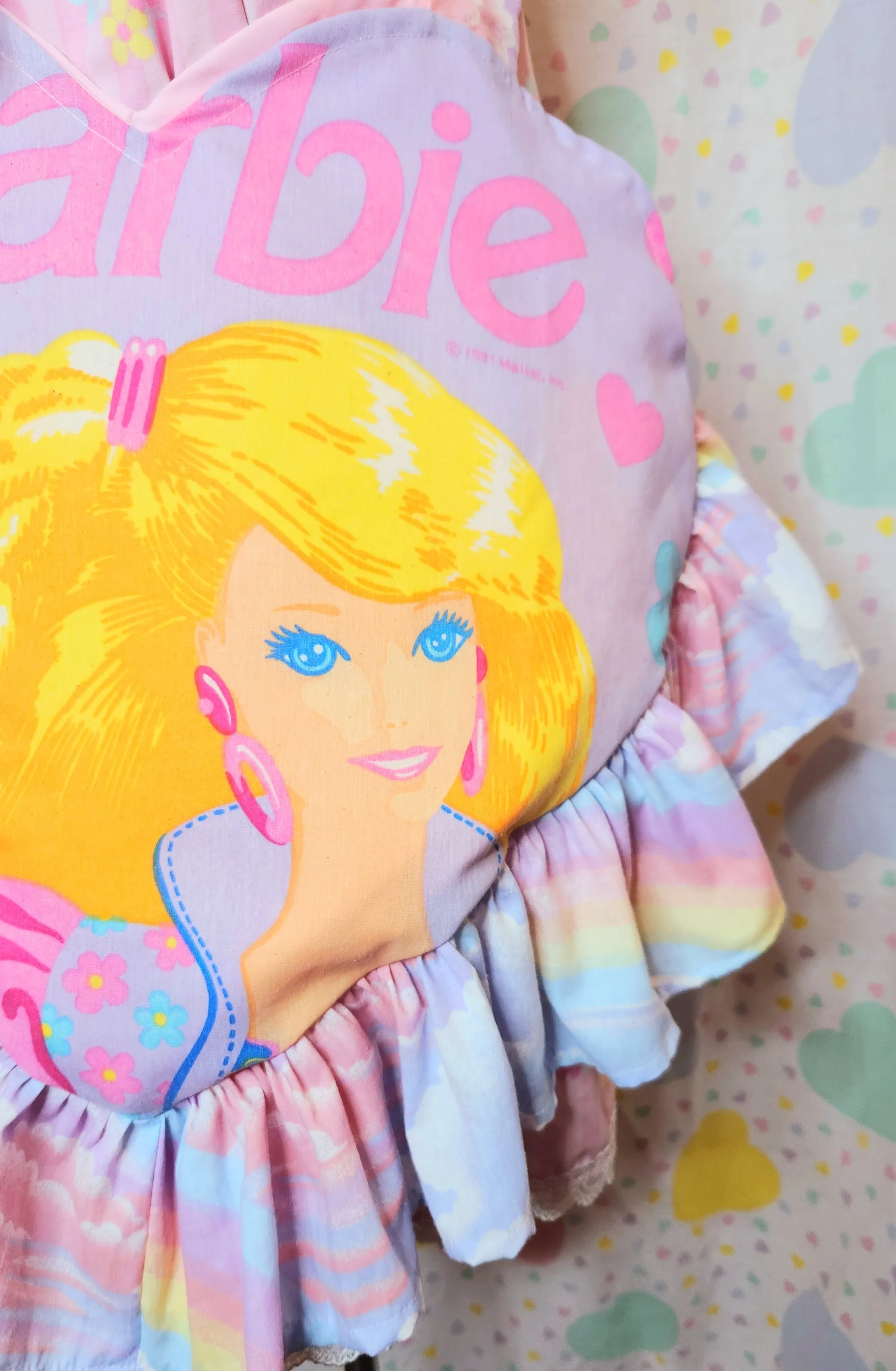 90's doll heart shaped upcycled spank kei ruffle tote bag