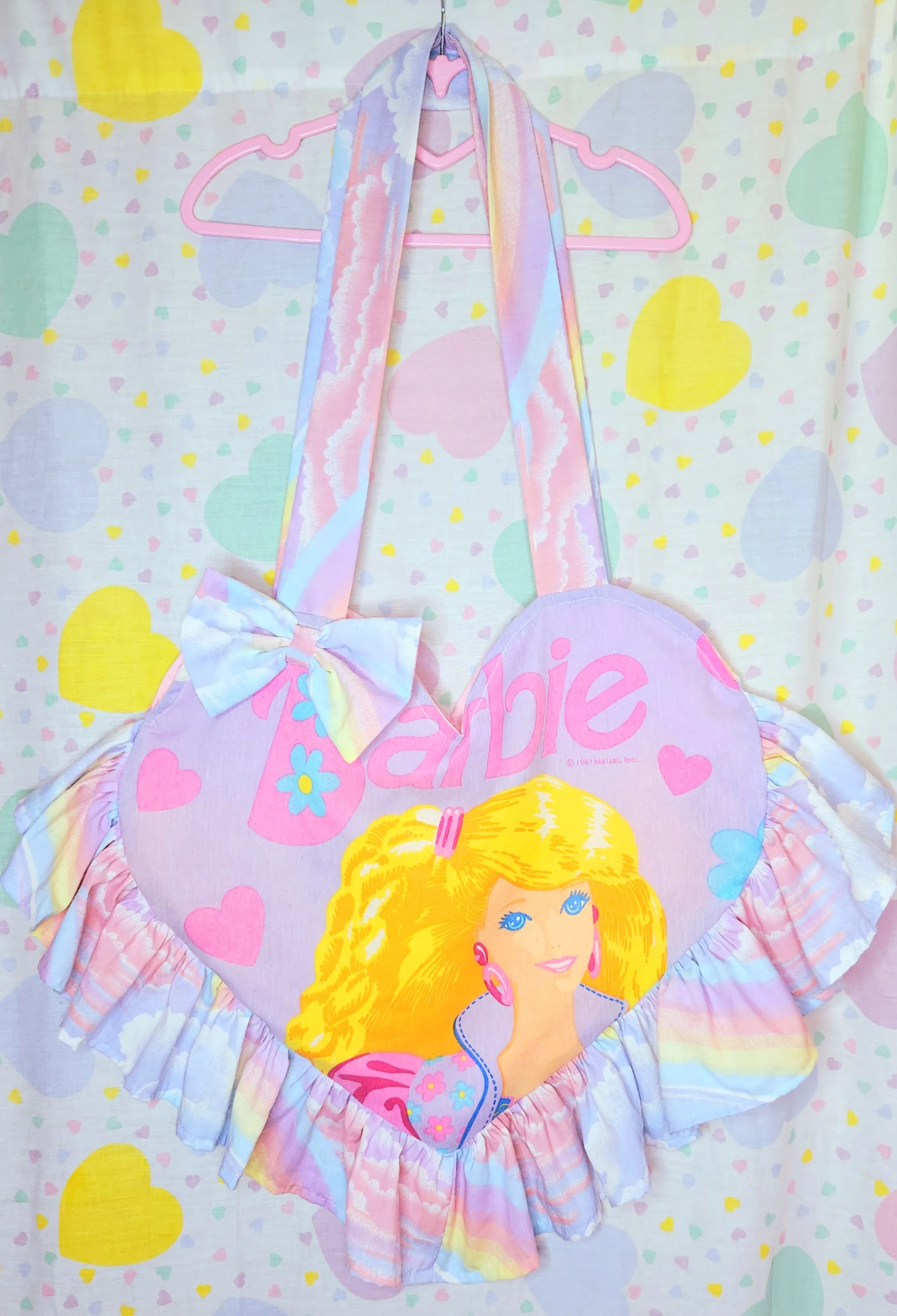 90's doll heart shaped upcycled spank kei ruffle tote bag