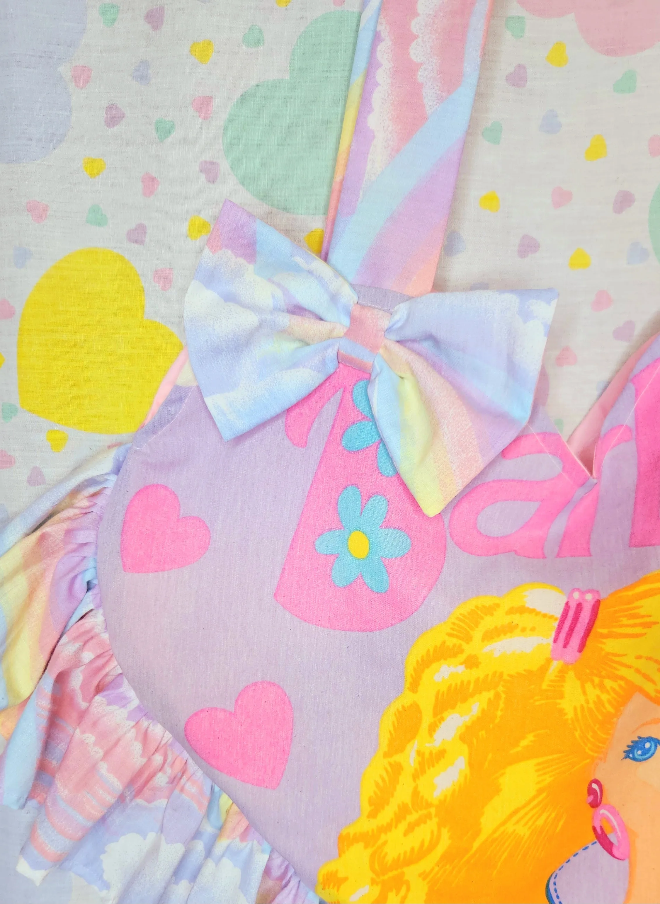 90's doll heart shaped upcycled spank kei ruffle tote bag