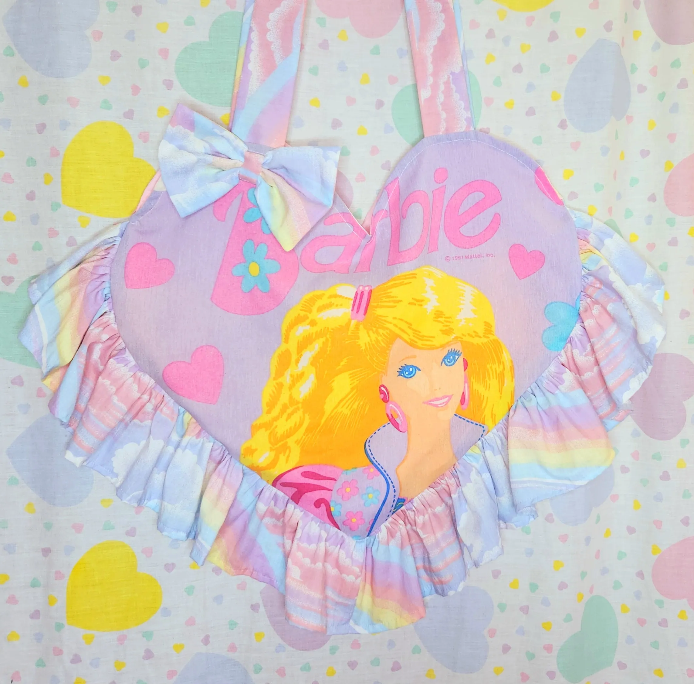 90's doll heart shaped upcycled spank kei ruffle tote bag