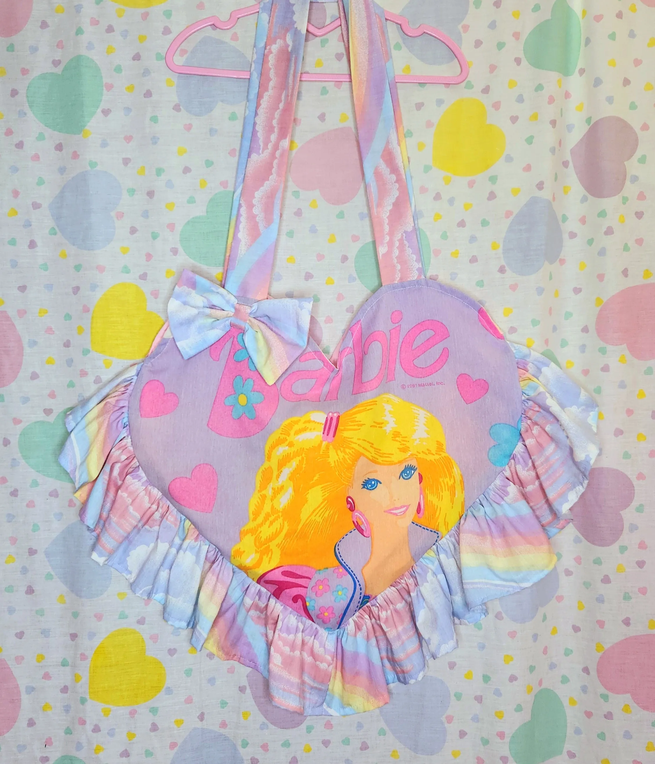 90's doll heart shaped upcycled spank kei ruffle tote bag
