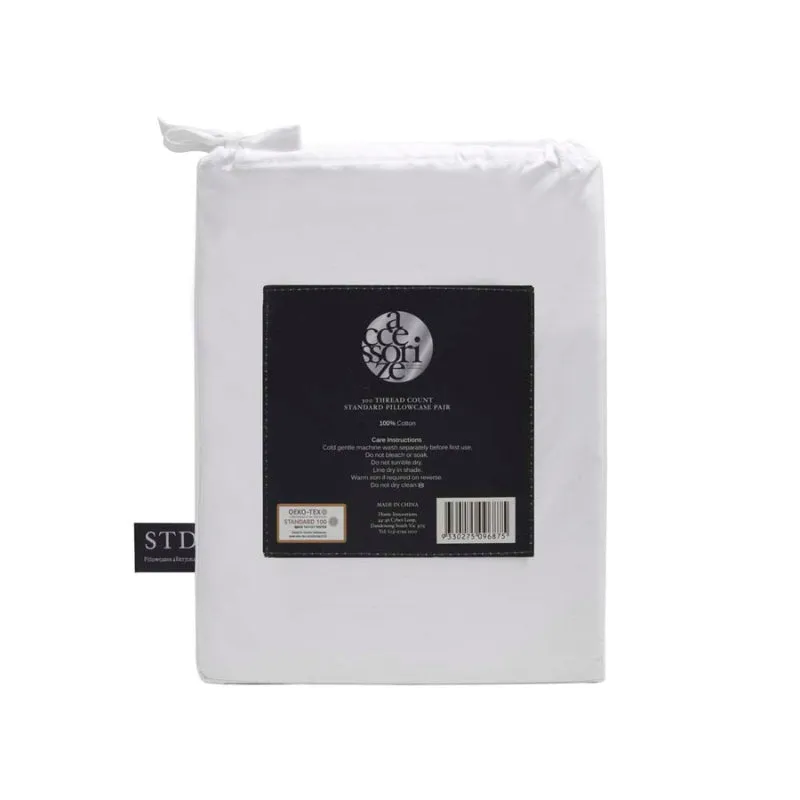 Accessorize Hotel Deluxe Cotton Piped White Standard Pillowcase Pair