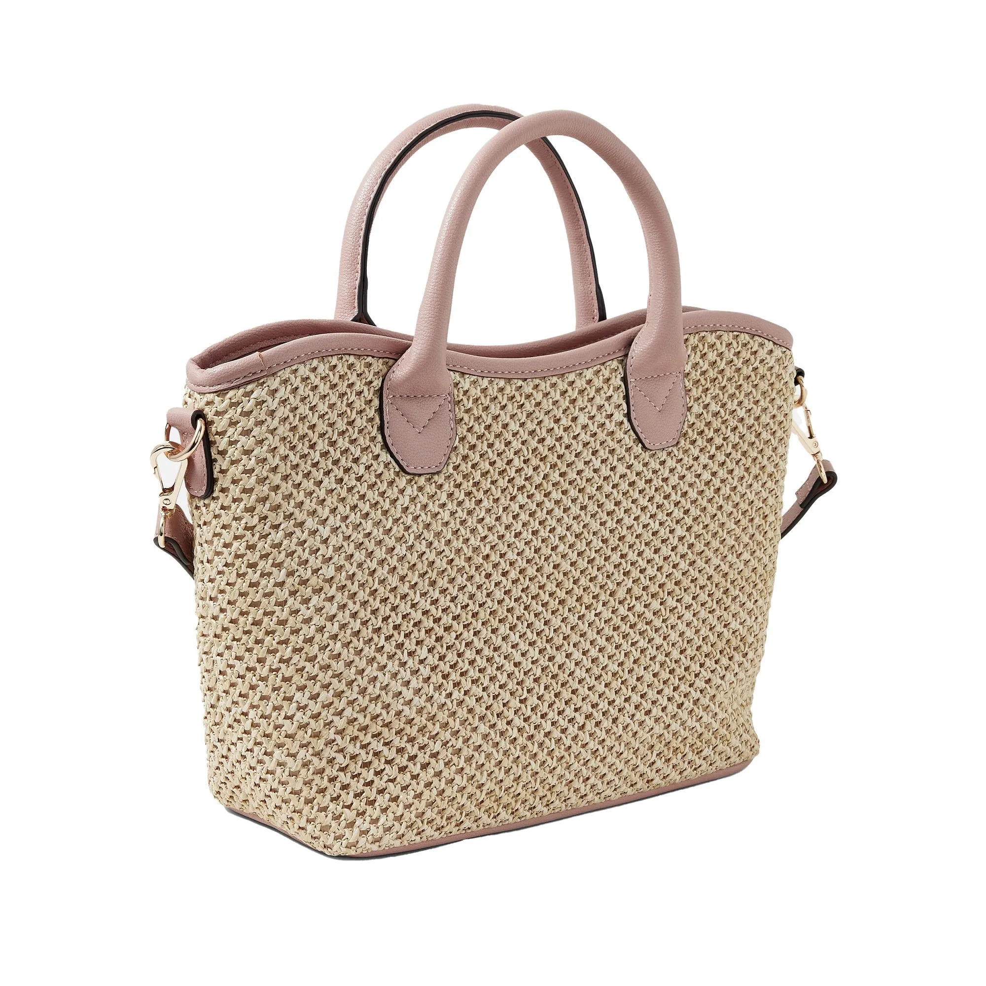 Accessorize London Women's Faux Leather Pink Rosie raffia handheld Tote bag