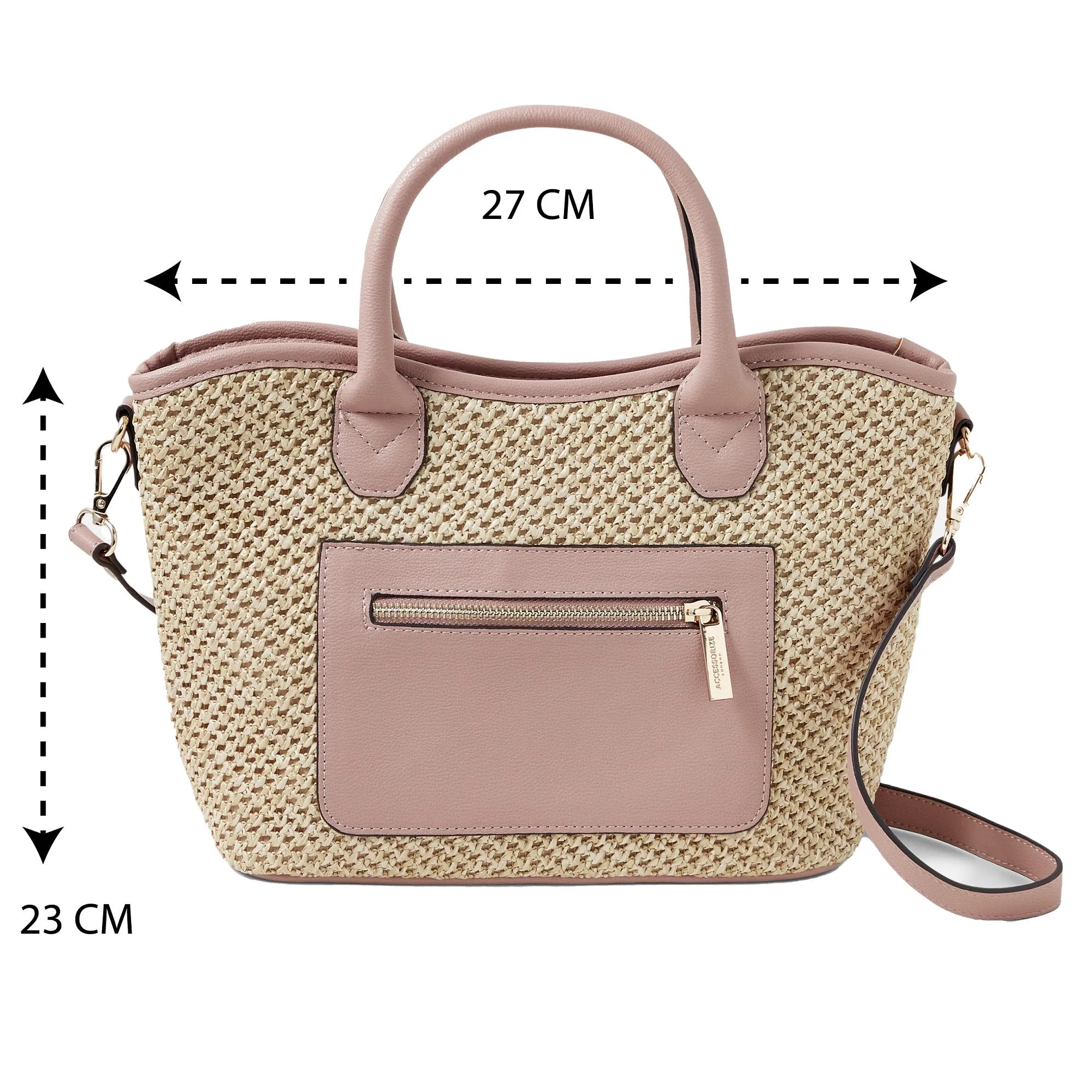 Accessorize London Women's Faux Leather Pink Rosie raffia handheld Tote bag