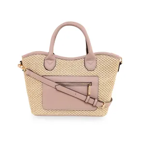 Accessorize London Women's Faux Leather Pink Rosie raffia handheld Tote bag