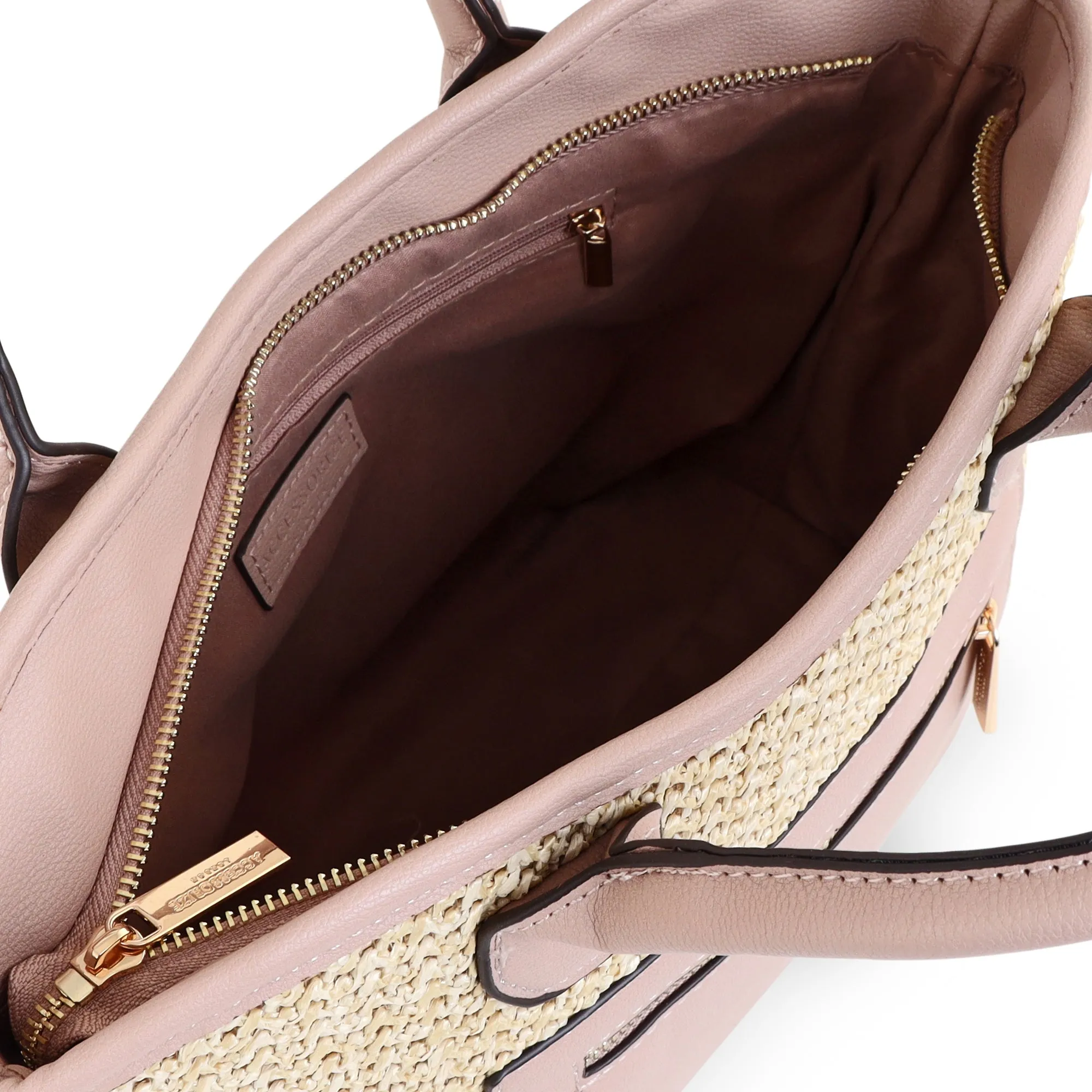 Accessorize London Women's Faux Leather Pink Rosie raffia handheld Tote bag