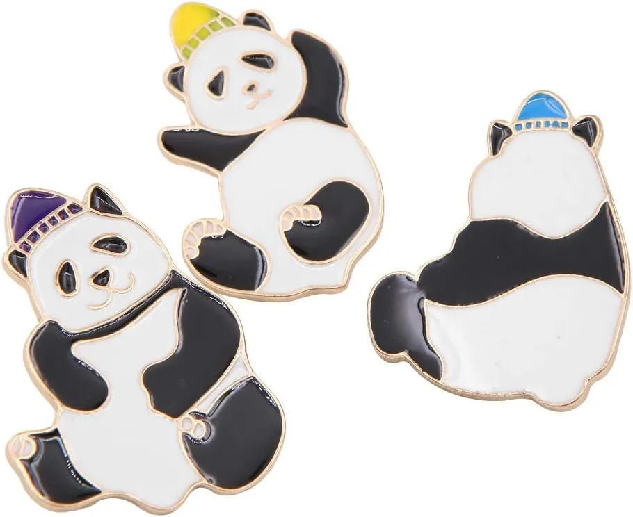 Apol 3 Pieces Cartoon Acrobatic Panda Enamel Brooch Pin,Unisex Pin Badge,Clothing Bags Backpacks Jackets Hat Decor