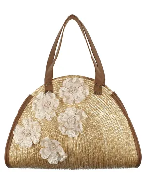 Baptism Handmade bag with leather handles - OVAL