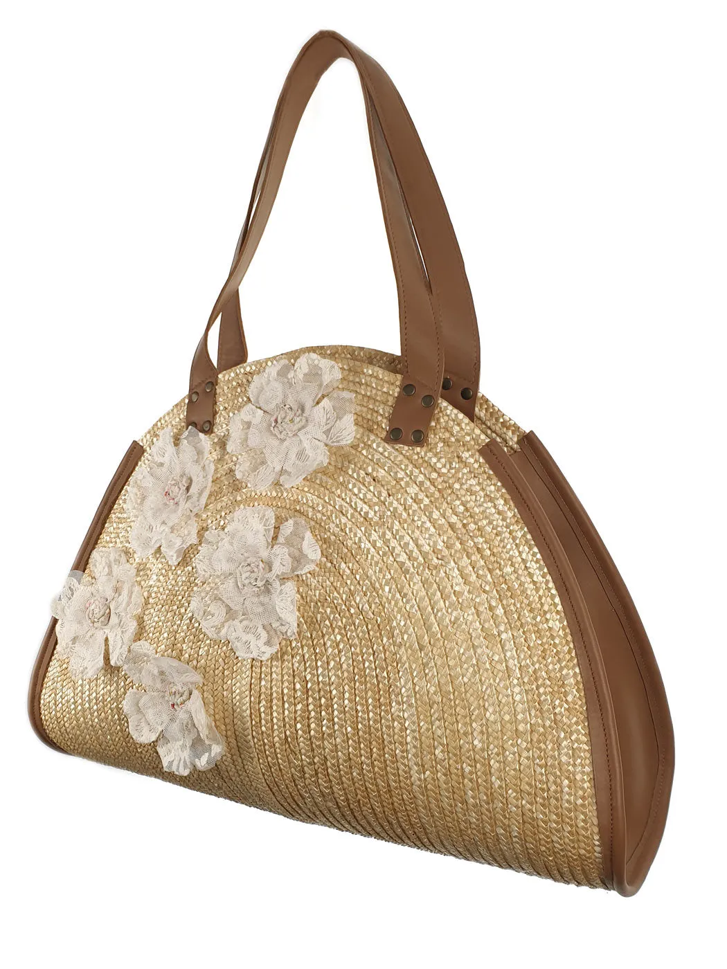 Baptism Handmade bag with leather handles - OVAL