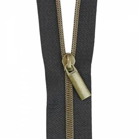 Black #3 Nylon Antique Coil Zippers: 3 Yards With 9 Pulls - Sallie Tomato