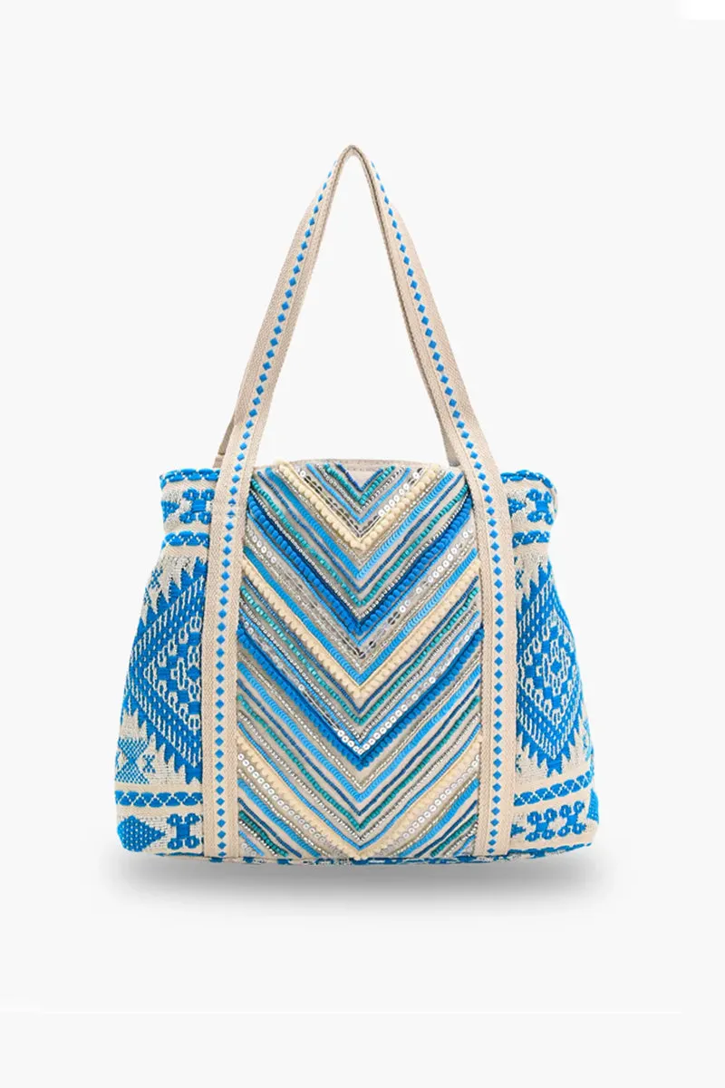 Bohemian Embellished Tote Bag - Blue