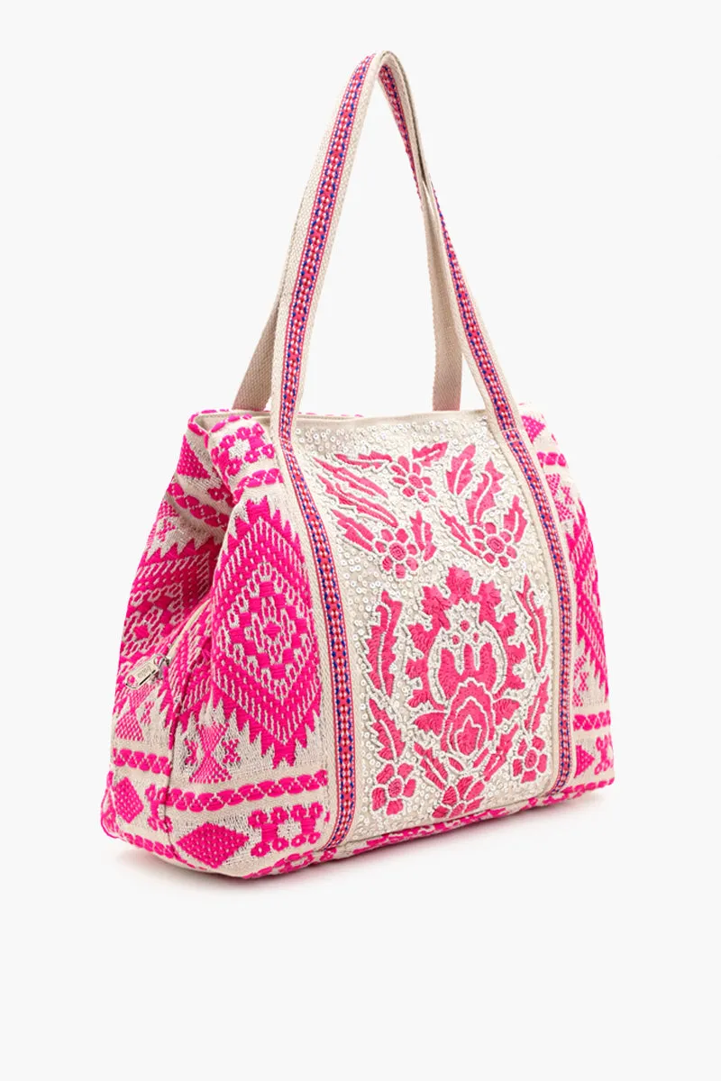 Bohemian Embellished Tote Bag - Pink