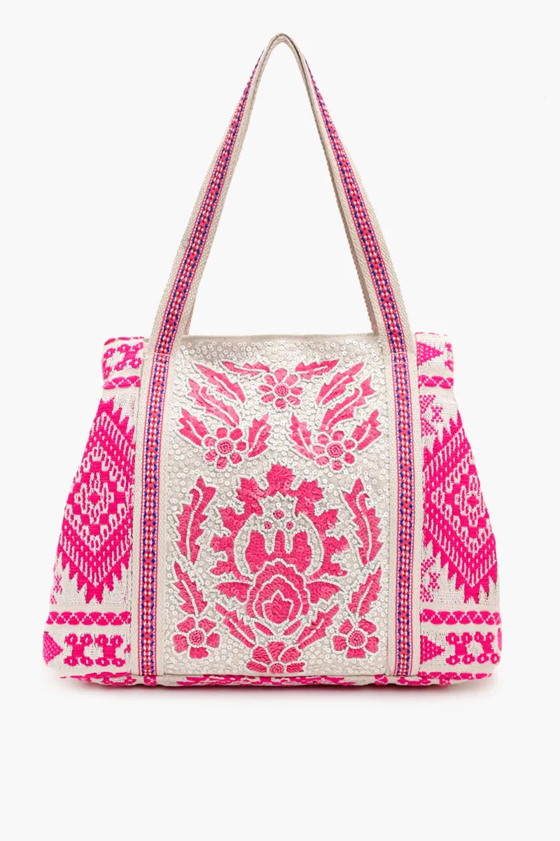 Bohemian Embellished Tote Bag - Pink
