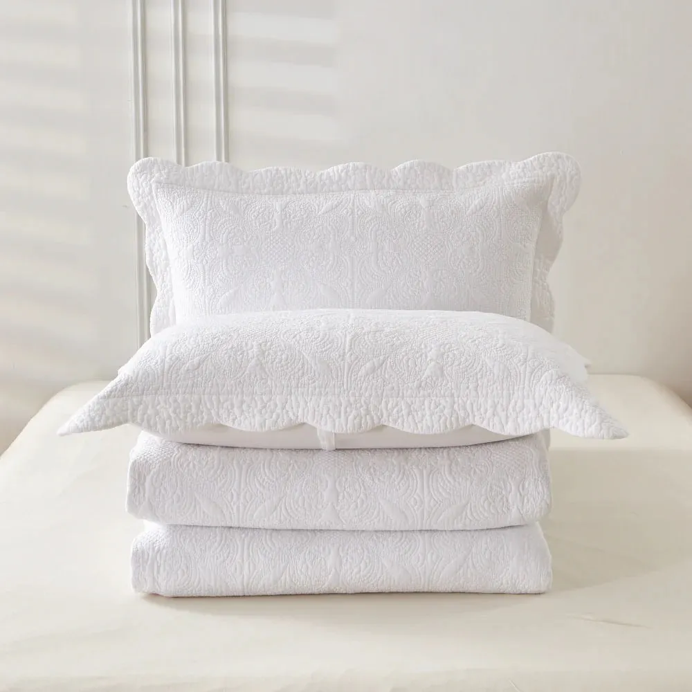 Classic Quilts Boutique White Floral Quilted Coverlet Bedcover Set Available in 4 Sizes