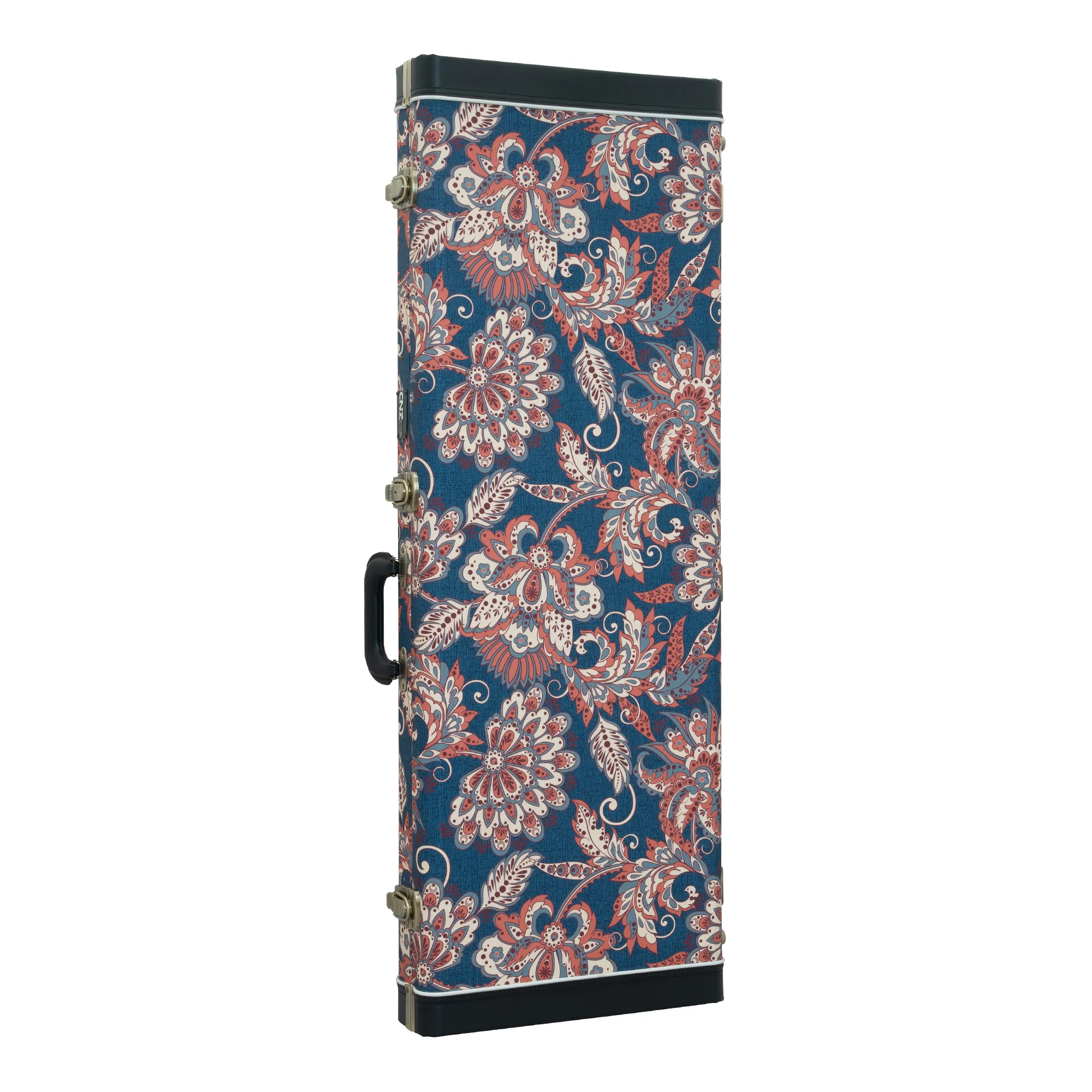 Classic Wood Mini Bass Guitar Case - Vintage Floral Navy