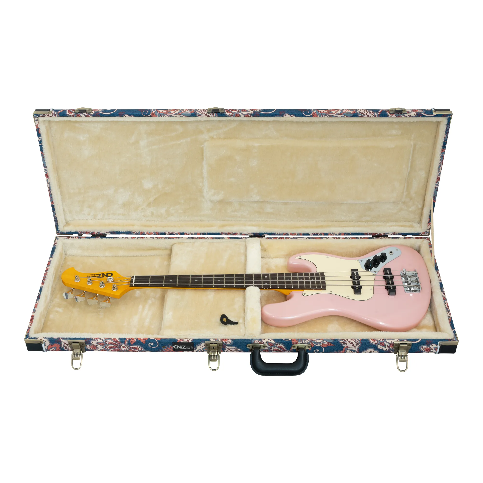 Classic Wood Mini Bass Guitar Case - Vintage Floral Navy