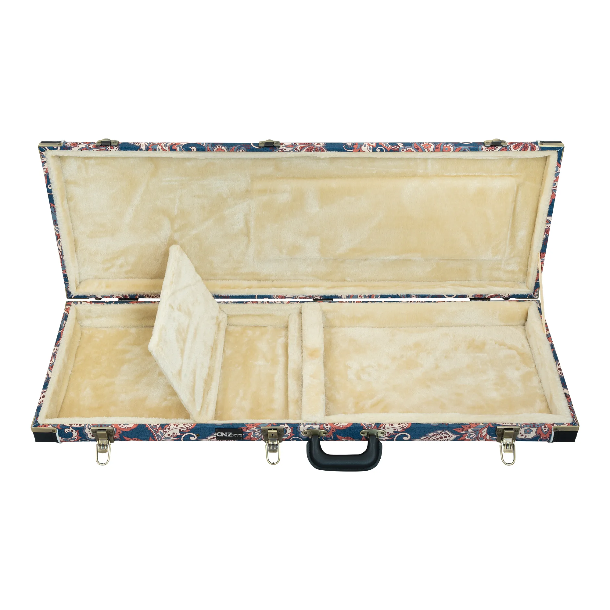 Classic Wood Mini Bass Guitar Case - Vintage Floral Navy