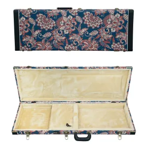 Classic Wood Mini Bass Guitar Case - Vintage Floral Navy