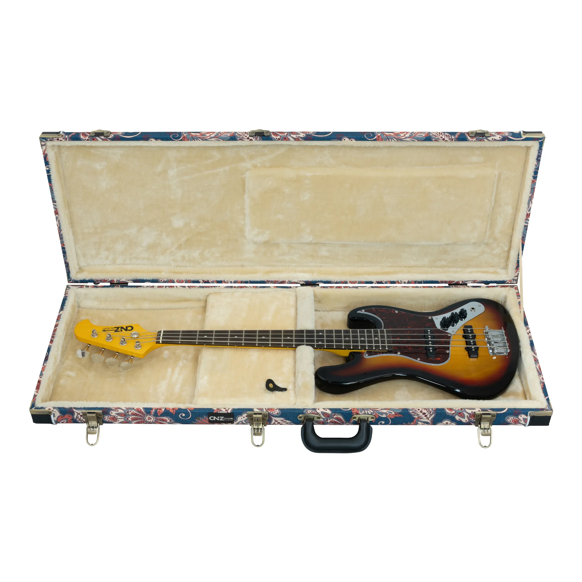 Classic Wood Mini Bass Guitar Case - Vintage Floral Navy