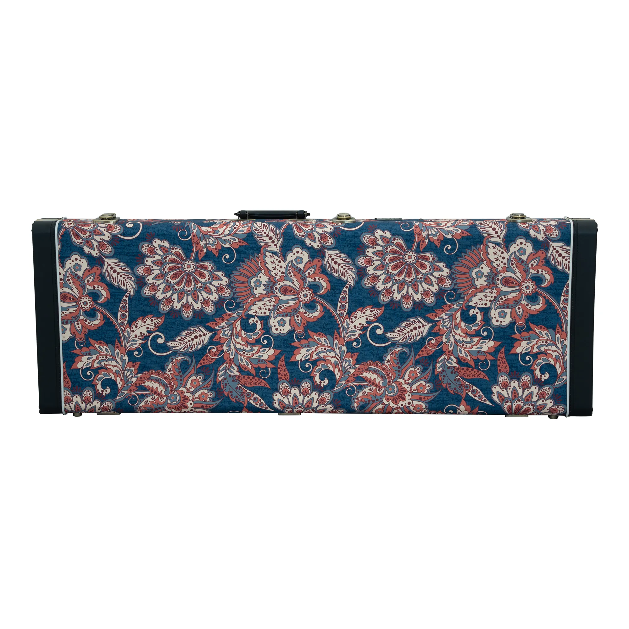 Classic Wood Mini Bass Guitar Case - Vintage Floral Navy