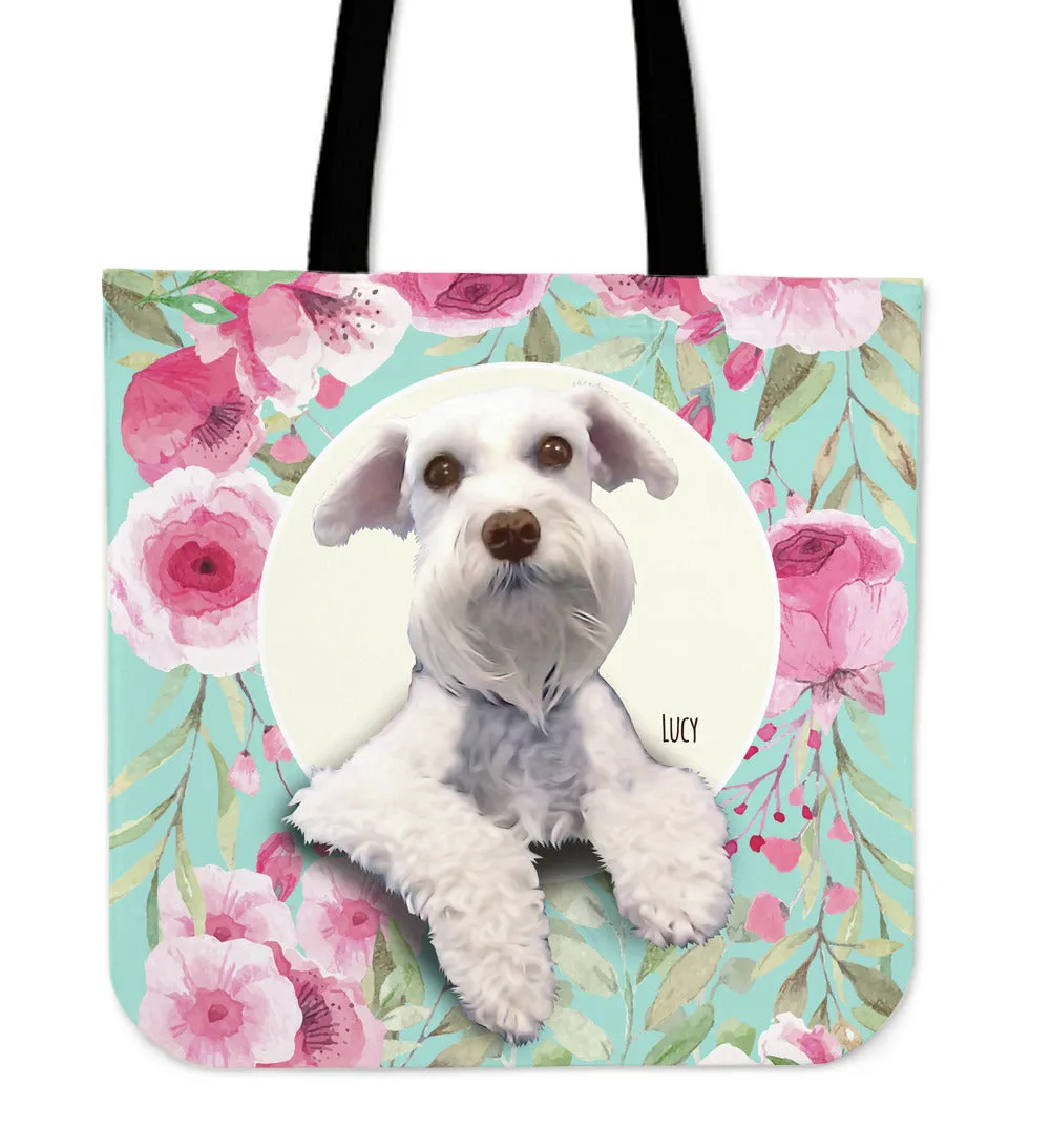 Custom Tote Bag Pink Floral on Teal Background