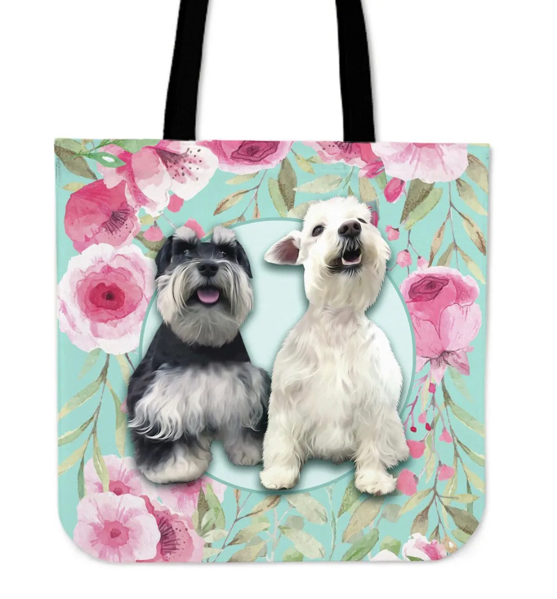 Custom Tote Bag Pink Floral on Teal Background