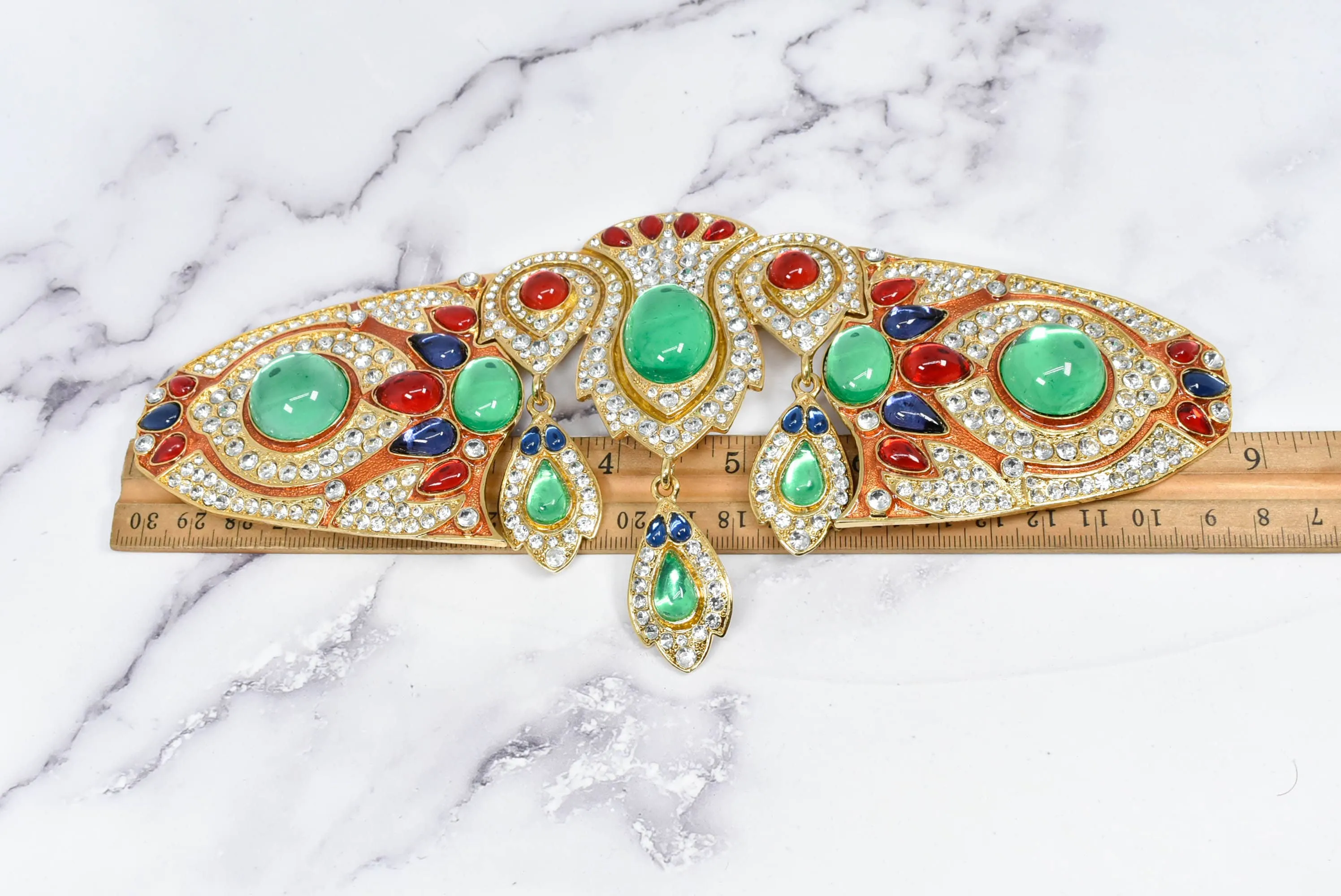 Dangling Rhinestone with Gem Buckle Applique