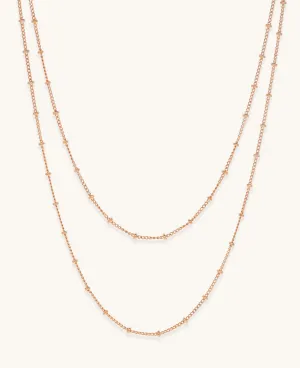 Double Strand Beaded Satellite Necklace Rose Gold
