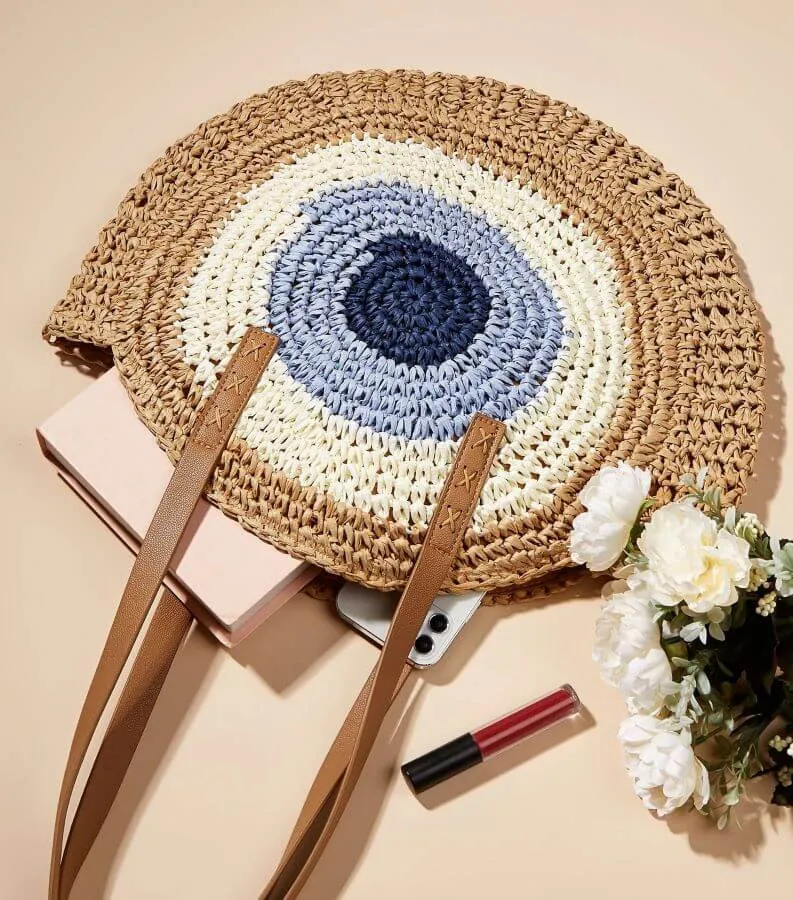 Evil Eye Straw Tote Bag