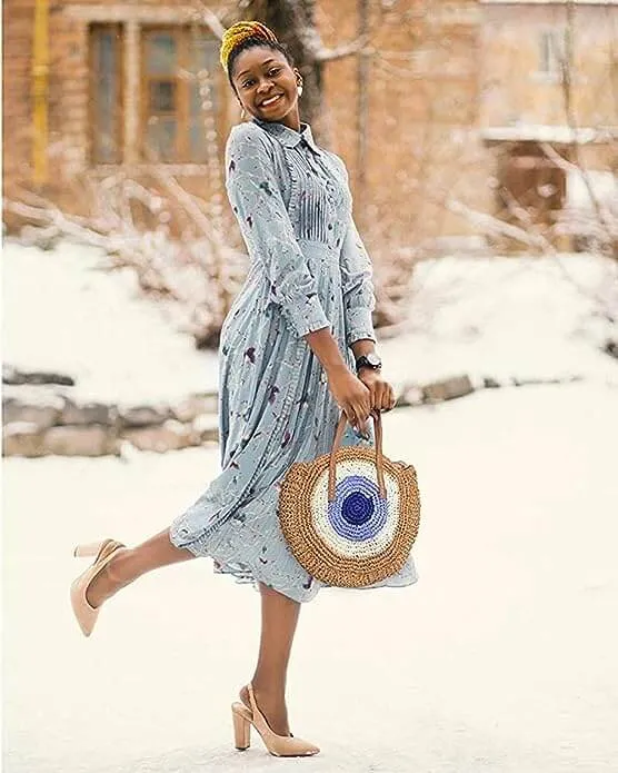Evil Eye Straw Tote Bag