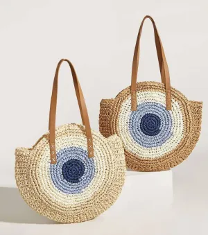 Evil Eye Straw Tote Bag