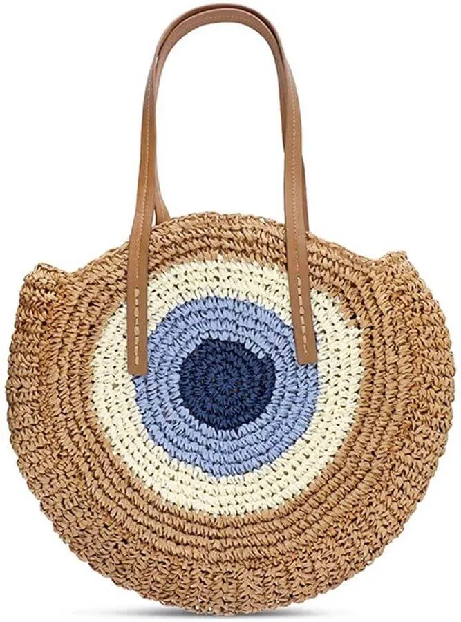 Evil Eye Straw Tote Bag