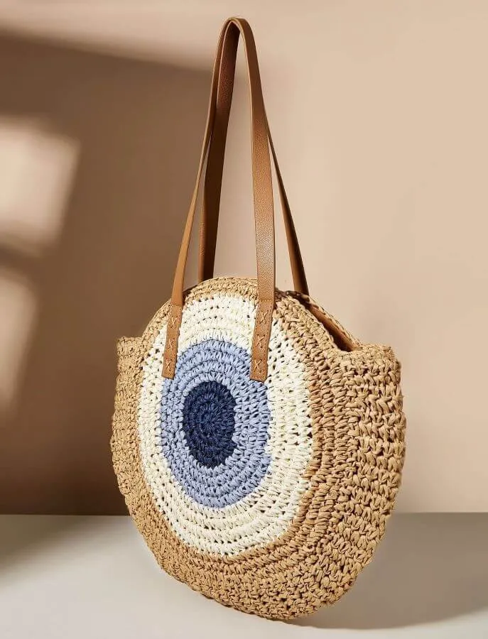 Evil Eye Straw Tote Bag