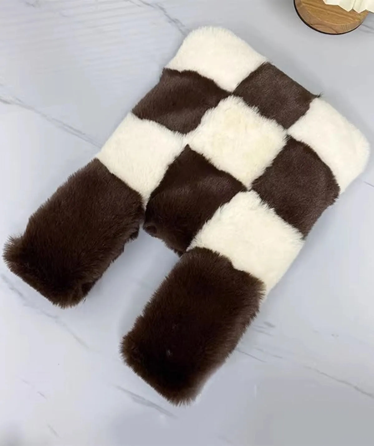 Fluffy Plush Tote Bag Fuzzy Checkered Handbags