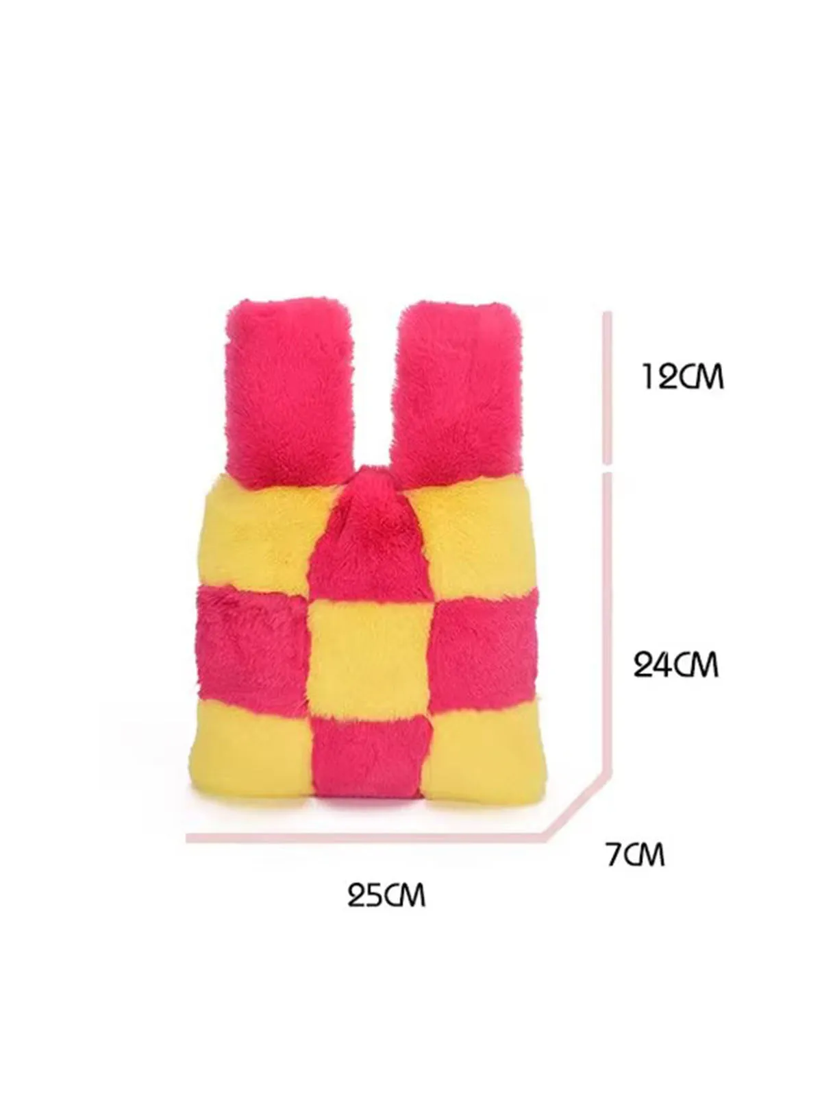 Fluffy Plush Tote Bag Fuzzy Checkered Handbags