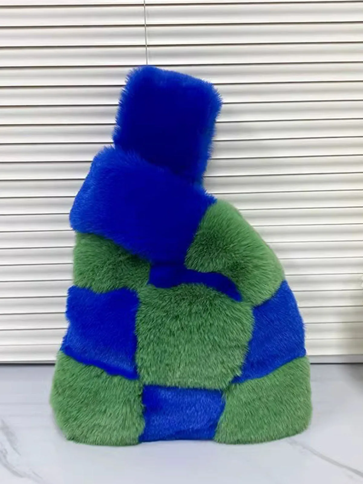 Fluffy Plush Tote Bag Fuzzy Checkered Handbags