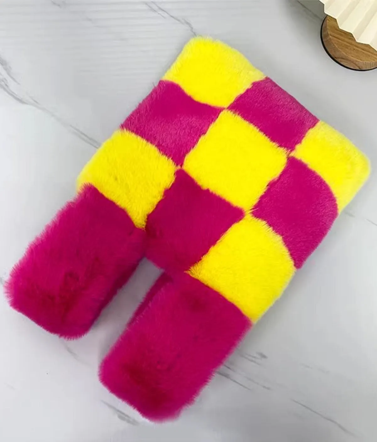 Fluffy Plush Tote Bag Fuzzy Checkered Handbags
