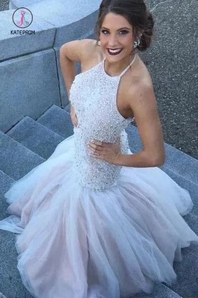 Gorgeous Halter Mermaid Beading Wedding Dresses, Beaded Backless Mermaid Bridal Dress KPW0517